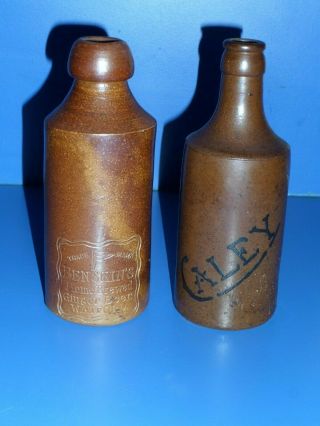 2 Antique Stoneware Salt Glazed? Beer Bottles Bourne Denby & Lovatt Watford Look
