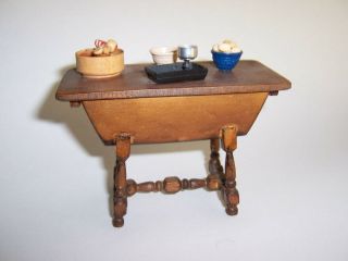 Vintage Dollhouse Furniture - Old Fashion Kitchen Table With Accessories