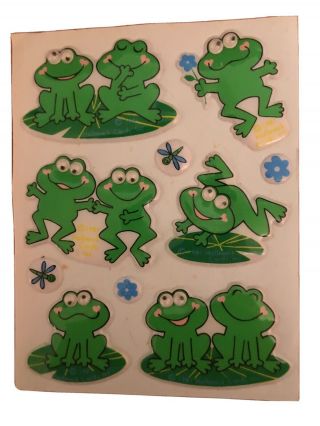 Vintage 1981 Hallmark Cards Puffy Frogs With Googly Eyes Sticker Sheet - Rare
