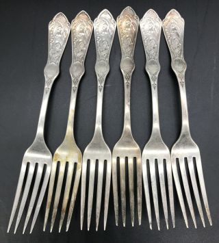 Rare Set Of 6 Pearl (1898) Reed & Barton Silverplate Dinner Forks Art Nouveau
