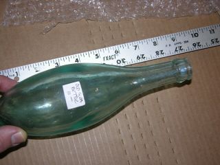 9in Rare Antique Green Teardrop Ten (10 Pin Round Bottom Soda Bottle Thick Glass