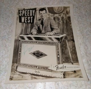 Rare 1950s Fender Speedy West Steel Guitar Signed Advertising Photo
