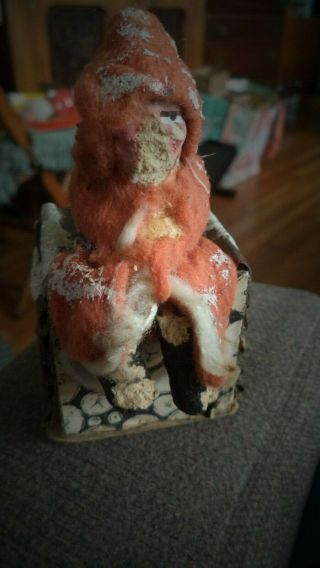 Antique Santa Sit On Log Candy Container Toy Germany Poor Santa - - Recycle Log