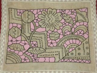 Vintage Cotton Handmade Linen Cut Work Embroidered Runner " Code:j103