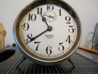Antique Westclox Big Ben Peg Legged Alarm Clock - Missing Glass - Runs 2