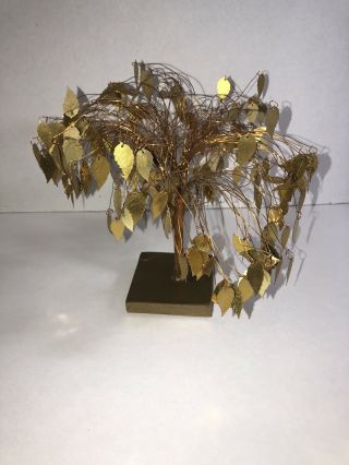 Vintage Mid Century Gold Brass Wire Metal Art Copper Leaf Tree Sculpture Dream