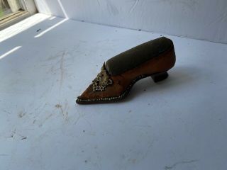 Vintage 1800s Early 1900s Handmade Leather Sewing Shoe Pin Cushion Seamstress