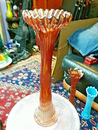 Antique Dugan/fenton Rustic 15 1/2 " Marigold Carnival Glass Ruffled Vase Rare