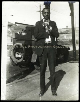 Antique Photo Black African American Man With Bowtie Antique Car