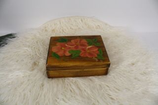 Vintage Wooden Box Playing Cards Hand Painted Floral Kathy 