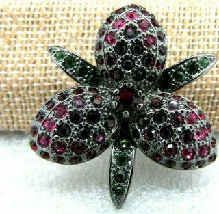 Rare Vintage Joan Rivers Pave Crystal Orchid Flower Pin Brooch Signed Stunning