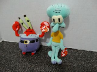Spongebob Squidward Tentacles,  Mr.  Krebs Ty Beanie Baby Plush2004 W/ Tag Rare