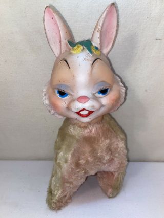Vtg Rare 1940 - 50’s My Toy Rubber Face Pink Sexy Bunny Rabbit Stuffed Animal 10”