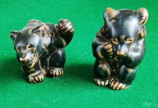 Rare Vtg Set 2 Royal Copenhagen Bear Cub Figurines 21433 By Knud Kyhn Denmark