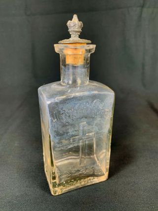Rare Antique 1893 Vintage Catholic Holy Water Bottle With Pewter Or Silver Lid