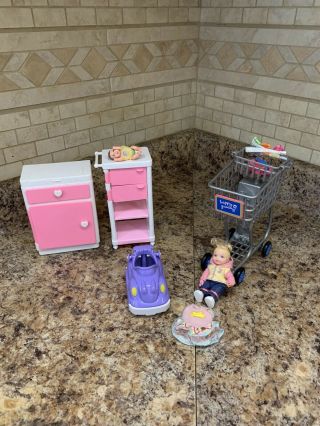 Vintage Mattel Barbie Baby Changing Table,  Dresser & Shopping Cart & Babies