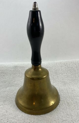 Old Antique Vintage Brass Teachers Hand Desk School Bell Wood Handle,  Primitive