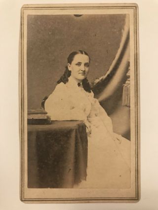 Rare Antique Lady In White Dress And Books Civil War Era Cdv Photo