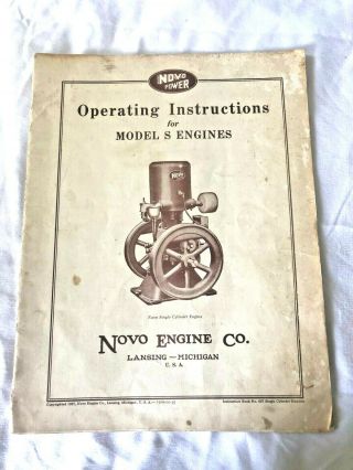 Antique Vintage 1927 Novo Engine Co Operating Instructions For Model S Engines