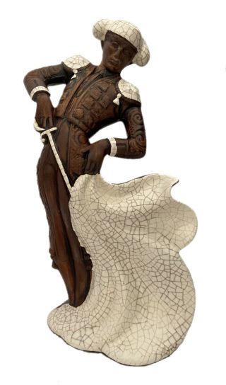Mid Century Treasure Craft 12.  5 " Matador Statue Figurine Ceramic Crackle Glaze