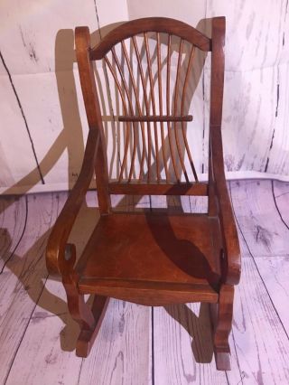 Kingstate Doll Size Wood Rocking Chair Old Fashioned Vintage Spindle Back 14”