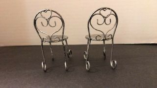 Vintage Doll House Miniature Patio Furniture Outdoor Furniture 2 Metal Chairs Fs