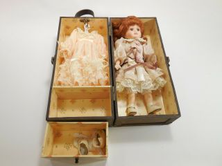 Vintage Show Stoppers,  Inc.  12 " Porcelain/ceramic Doll Wardrobe Wood Case/trunk