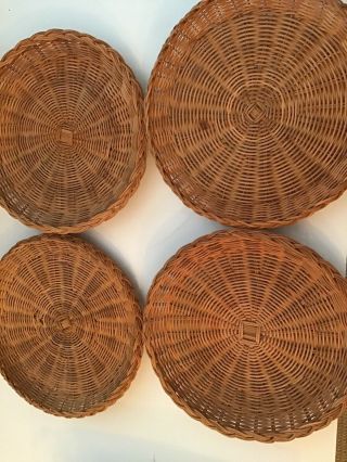 Set Of 4 Vtg Wicker Paper Plate Holders Bamboo Woven Home Reusable 10 "