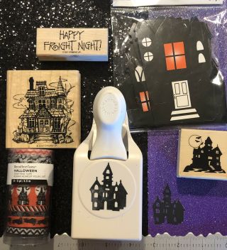 Rare Martha Stewart Craft Paper Punch Haunted House Halloween Washi Tape Stamps