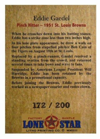 Eddie Gaedel St.  Louis Browns / rare midget ballplayer / cond 2