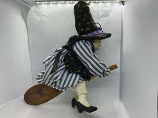 RARE Flying Halloween Kitchen WITCH Doll Decoration on Broom with Glasses 2