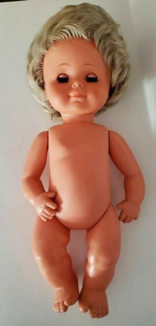 Gotz - Puppe Vintage Baby Doll Blonde Hair Brown Sleep Eyes Vinyl Body 15 "