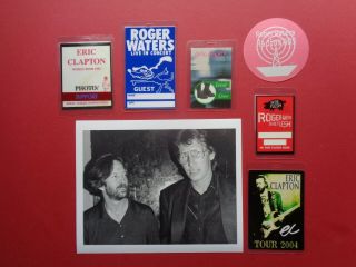 Eric Clapton,  Roger Waters,  B/w Promo Photo,  6 Rare Old Backstage Passes