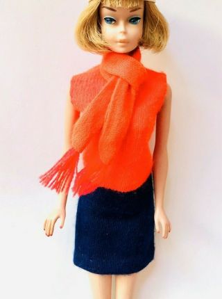 Vintage Mod 1969 Barbie Stacey Shift Into Knit Dress,  Scarf Tnt Era