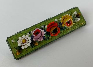 Antique Brass & Multi Colored Glass Micro Mosaic Micromosaic Long Brooch 3