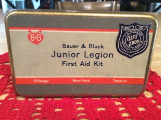 Rare,  Vintage 1940’s Bauer & Black Junior Legion First Aid Kit Tin & Contents