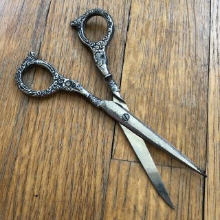 Antique Victorian Sterling Silver Grape Shears Scissors Ornate Vintage Repaired