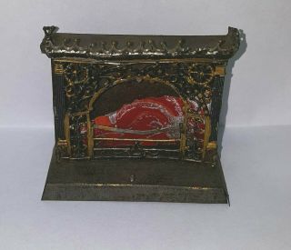 Vintage Dollhouse Miniature Mini Fireplace Tin Antique Paper Flames