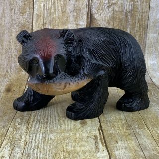 Black Bear With Fish Wood Carved Cabin Farmhouse Decor