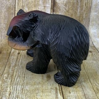 Black Bear With Fish Wood Carved Cabin Farmhouse Decor 2