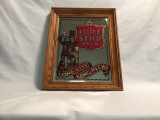 Rare Vintage Lone Star Beer Mirror Sign " Long Live Long Necks " Wood Frame Euc