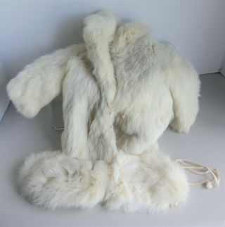 Vintage Dolls real FUR COAT Ermine w/ hat,  larger size Chatty Cathy or similar 2