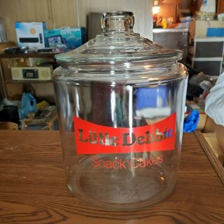 Vintage Little Debbie Snack Cake Counter Display Glass Canister Jar & Lid Rare
