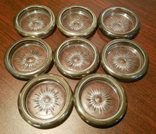 Vintage Italian Silver Plated And Cut Glass Coasters - Set Of 8.  Made In Italy