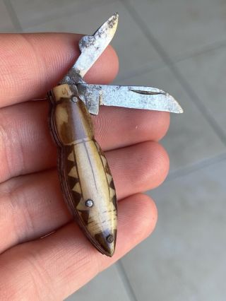 Rare Très Beau Mini Couteau Knife Extrême Survie Chasse Peche Décors De Poisson