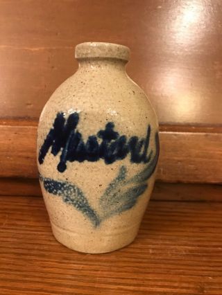 Salt Glaze Stoneware Pottery Cobalt Blue “mustard” Container - No Lid