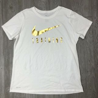 246 Nike Fitness Training White T - Shirt Gold Logo Rare Xl