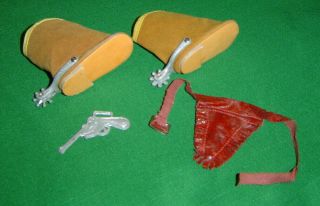 Vintage Doll Cowgirl Boots With Spurs And Gun And Holster