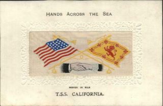 Wwi Embroidered Silk Rare: Hands Across The Sea.  T.  S.  S.  California Postcard