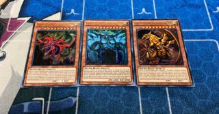 Yu - Gi - Oh Complete Egyptian God Card Set Ultra Rare Ldk2 Near